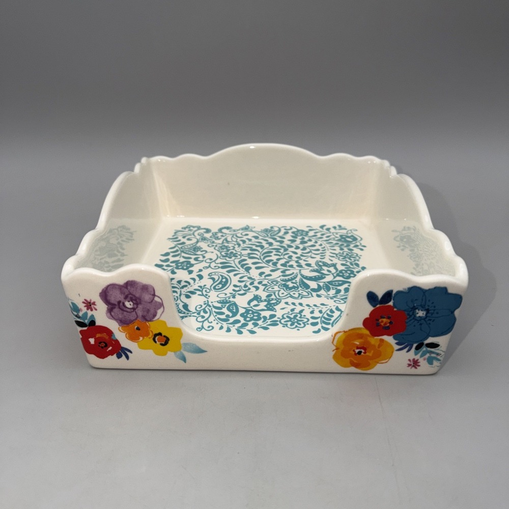 The Pioneer Woman Napkin Holder Tray 7 1/2" Square, Flea Market Floral EUC